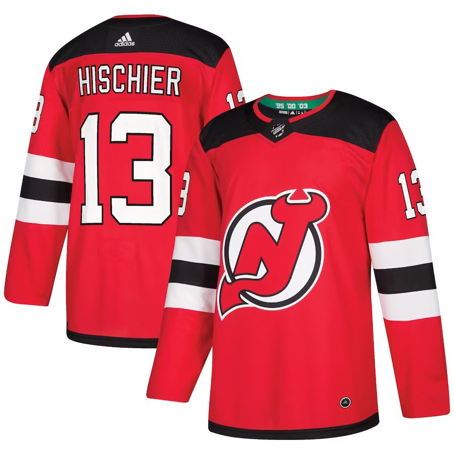 Men New Jersey Devils 13 Nico Hischier adidas Red Authentic Player NHL Jersey